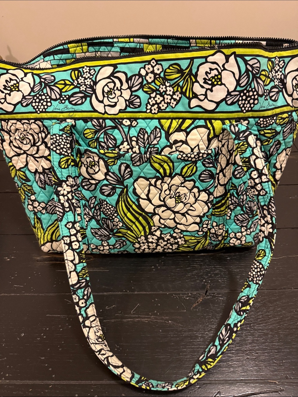 Vera Bradley Aqua Floral Quilted Shoulder Tote